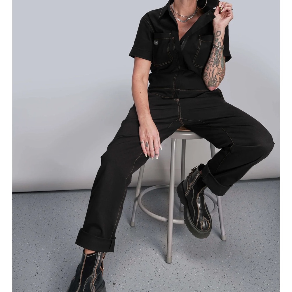 Wildfang Black Essential Short Sleeve Coveralls - Picture 6 of 9